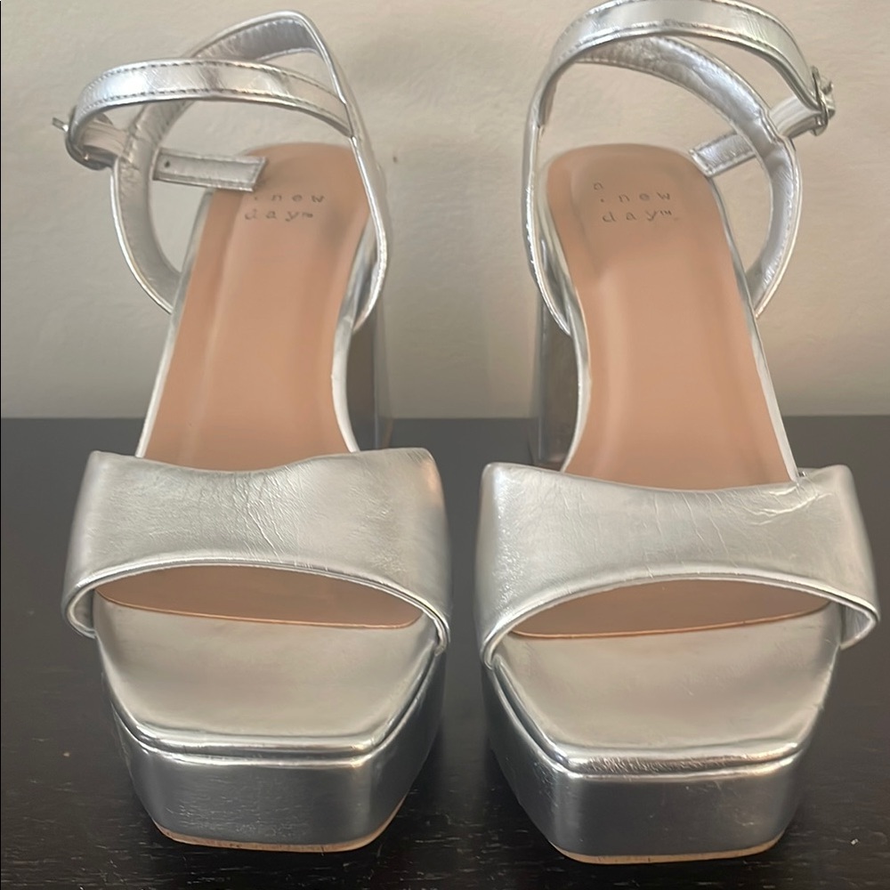 a new day Silver Platform Sandals with Ankle Strap